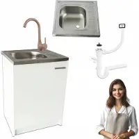 Stamar | Keukenonderkast, met Deante spoelbak, 60x50 cm, wit, beige kraan, sifon voor vaatwasser