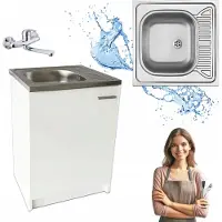 Stamar | Keukenonderkast, wit, slank design, 60 cm, met Deante spoelbak en kraan