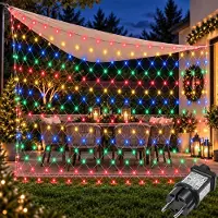 Rosikey 1,5 x 1,5 meter, 96 LED-lichtketting, net van lichtjes, multicolor, met 8 modi, geheugenfunctie, stekker. Geschikt voor struiken, tuin, kerstboom, feestjes, kerstverlichting