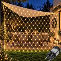 Rosikey 2x2 meter, 144 LED-lichtketting, net van lichtjes, warm wit, 8 modi, geheugenfunctie, stekker, geschikt voor struiken, tuin, kerstboom, feest, kerst, verlichting, decoratie