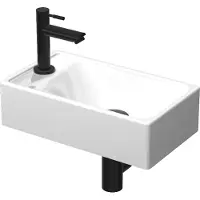 Basic Line Hit Fonteinpack 40x23cm - Hardsteen - 1 Kraangat - Links - Glans Wit / Mat Zwart - Keramiek - Rechthoekig - Wastafels, Fonteinen,