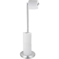 Unyqoos Ibenzoa Vrijstaand toiletrolhouder van roestvrij staal – geschikt voor 1 rol + 3 reserverollen, met een verzwaarde basis voor stabiliteit, geschikt voor rollen van 13 cm, 56,5 cm hoog