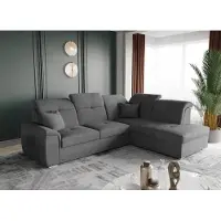 Fun-Möbel Eckbank, slaapbank, bank FREJA, bekleding: stof, kleur: Brooklyn, antraciet, met ottomaan aan de rechterkant
