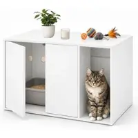 Relaxdays kattenkast, geschikt voor kattenbak en kattenhol, met push-to-open mechanisme, afmetingen (breedte x hoogte x diepte): 50x72x50 cm, kattenmeubel, hout, wit