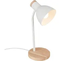 Valotorni BRILONER Prep – Tafellamp met kabelschakelaar – bureaulamp draaibaar – E14 fitting – bedlampje – max. 10W – wit&hout – Ø14 x 39,5 cm