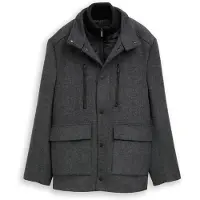 Tom Tailor - 2-in-1 wollen jas met uitneembaar inzetstuk - Maat L - dark grey black herringbone