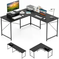 Costway Bureau in L-vorm, omkeerbaar hoekbureau, hoektisch met kabelgaten en verstelbaar CPU-/monitorstandaard, gaming computerbureau, kantoorbureau