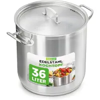 Nutrichef 38 liter kookpan, diameter 52 cm, soepketel geschikt voor inductie, met deksel, roestvrij staal