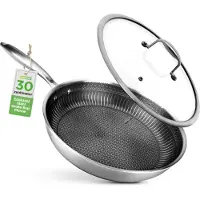 Nutrichef roestvrijstalen pan van 31 cm met deksel – Anti-aanbak koekenpan, geschikt voor inductie, krasbestendig