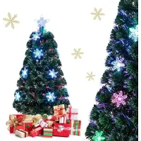 Costway 90 cm LED-kunstkerstboom met glasvezelverlichting die van kleur verandert en een sterrenpunt, kerstboom met 85 PVC-takken, ideaal voor thuis, kantoren, winkels en hotels, groen