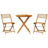 vidaXL 3-delige Bistroset polypropeen en massief hout beige