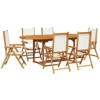 vidaXL 7-delige tuinset, stof en massief hout, crèmekleurig