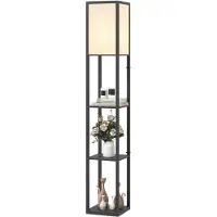 HOMCOM Vloerlamp met 3 planken, verlichting, E27, tot 40W, zwart en wit