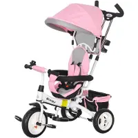 HOMCOM Kids Tricycle Metaal, Kunststof 95L x 50B x 106H cm Roze