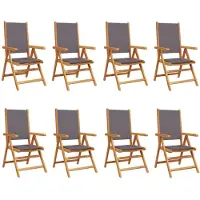 vidaXL 8-delig set verstelbare klapstoelen, antracietkleurige bekleding en massief hout