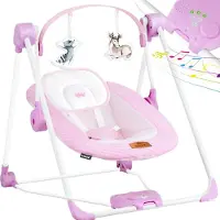 Kidiz Wipstoel Baby Elektrisch Babyschommel tot max 9kg - Schommelstoel voor Baby Swing met Speelboog en 5 schommelsnelheden - Roze