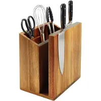 Relaxdays Magnetisch messenblok, dubbelzijdig, accessoirehouder, acaciahout, hoogte x breedte x diepte: 21,5 x 19 x 13 cm, messenhouder, bruin