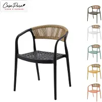 Floordirekt Tuinstoel Solaro, outdoor stoel met armleuningen en een rugleuning van touw, zwart, set van 6