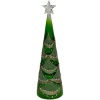 Mansion Atmosphere Beeld Kerstboom LED Groen 9x28cm Grijs grijs Glas Decoratief