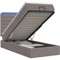 vidaXL Ottomanbed met matras en LED-verlichting, taupekleurig, 90 x 190 cm, gestoffeerd