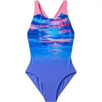 Speedo Print Splashback 1P Meisjes - Chloorbestendig Badpak Meisjes - Kleurvast Zwempak Meisjes met Print - Sportbadpak Meisjes met Splashback-Bandjes - Paars/Roze - 152