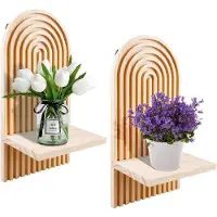 Benza Ibenzoa Set met 2 zwevende wandplanken van massief hout – decoratieve, ruimtebesparende planken zonder boren, geschikt voor woonkamer, slaapkamer en keuken