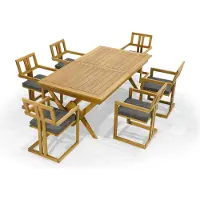 AEA Dunkelbraune Gartenmöbel Designer Holz Esstisch 6x Polsterstühle 7tlg