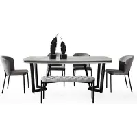 AEA Modern Esstisch Bequem 4x Stühle Tische Hocker Grau Esszimmergarniture