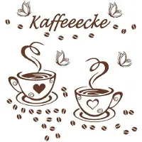 Merkloos Wanddecoratieset met koffiekopjes en vlinders, geschikt voor de keuken