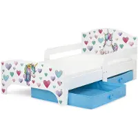 Merkloos Enkelbed voor kinderen met lades, 140/70 cm (matrasmaat) - Eenvoudige montage, geschikt voor kleine ruimtes, wit (thema: eenhoorn)