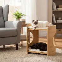 Merkloos Kattenboom met twee verdiepingen en een bamboestructuur