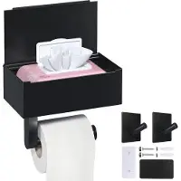 Unyqoos Toiletrolhouder met opbergruimte voor de badkamer, zelfklevend of te bevestigen met schroeven (mat zwart)
