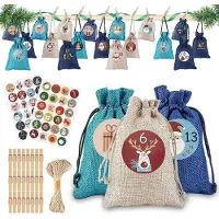 Sonstiges Adventskalender om zelf te vullen, met 24 stoffen zakjes, kerstkalender zakjes, inclusief stickers, klemmetjes en een touw van hennep