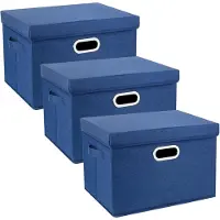 Merkloos Opbergbox Groot opbergbox met deksel, inklapbaar, wasbaar, opbergbox met deksel, 44 x 30 x 29 cm, set van 3, klassiek blauw