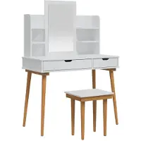 vidaXL Make-up tafel set FAUSKE, 5 stuks, wit, 100 x 50 x 143 cm