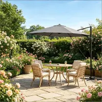 Youjia Zonnescherm voor buiten, rond balkonzonnescherm, tuintafel met kruisvormige stalen voet (alleen in combinatie met een zonnescherm)