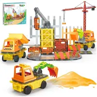 PicassoTiles - Magnetic Tiles 5-in-1 Construction Vehicle Builder Set 50pcs (PTU06)