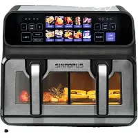 OEM Heteluchtfriteuse, 9 liter inhoud, 2200W vermogen, temperatuurbereik 50-200°C, dubbele mand ontwerp, LED-touchscreen