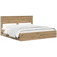 vidaXL Bedframe met opbergruimte en hoofdbord, ambachtelijk eikenhout, 180 x 200 cm