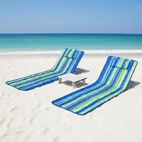 Merkloos 2 verstelbare loungestoelen met tafel, in strandkleuren