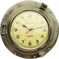 Merkloos Wandklok met porthole-design, messing, diameter 29 cm
