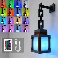 IeGeek Pixelated Lantaarn Nachtlampje met afstandsbediening, 16-kleurige LED-sfeerverlichting, USB-oplaadbare tafel- en wandlamp voor slaapkamer, en cadeau voor gamers