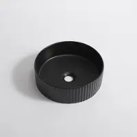 Qeramiq Arto waskom - 35x35x11.5cm - geribbeld - rond - keramiek - mat zwart SW1413961
