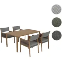 Mendler Tuinset HWC-Q12, tuinset bestaande uit een tafel en 4 stoelen, zitgroep, polyrotan van olefin (210 g/m²) donkergrijs