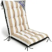 Amazinggirl Tuinstoelkussens Hoge Rug 50x120 cm - Kussens voor Tuinstoelen & Standenstoel Terrasstoel Wit-beige strepen Stoelkussens Tuin Zitkussen Extra Dik 10 cm met Bindlinten