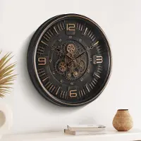 Merkloos Wandklok, 50 cm - Industrieel/Steampunk design - Bewegende tandwielen - Metalen decoratie - Antieke uitstraling - Geschikt voor woonkamer/kantoor - Decoratieve klok