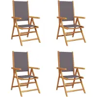 vidaXL 4-delige set verstelbare klapstoelen, antracietkleurige bekleding en massief hout