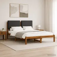 vidaXL Bedframe met gestoffeerd hoofdbord Naturel en donkergrijs