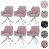 Mendler Set van 6 eetkamerstoelen, model HWC-G67, draaibaar, met automatische positie, bekleed met chenille (410g/m²), frame in crème, bekleding in roze