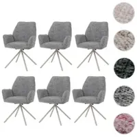 Mendler Set van 6 eetkamerstoelen, model HWC-G67, draaibaar, met automatische positie, bekleed met chenille (410g/m²), frame in crème, bekleding in lichtgrijs